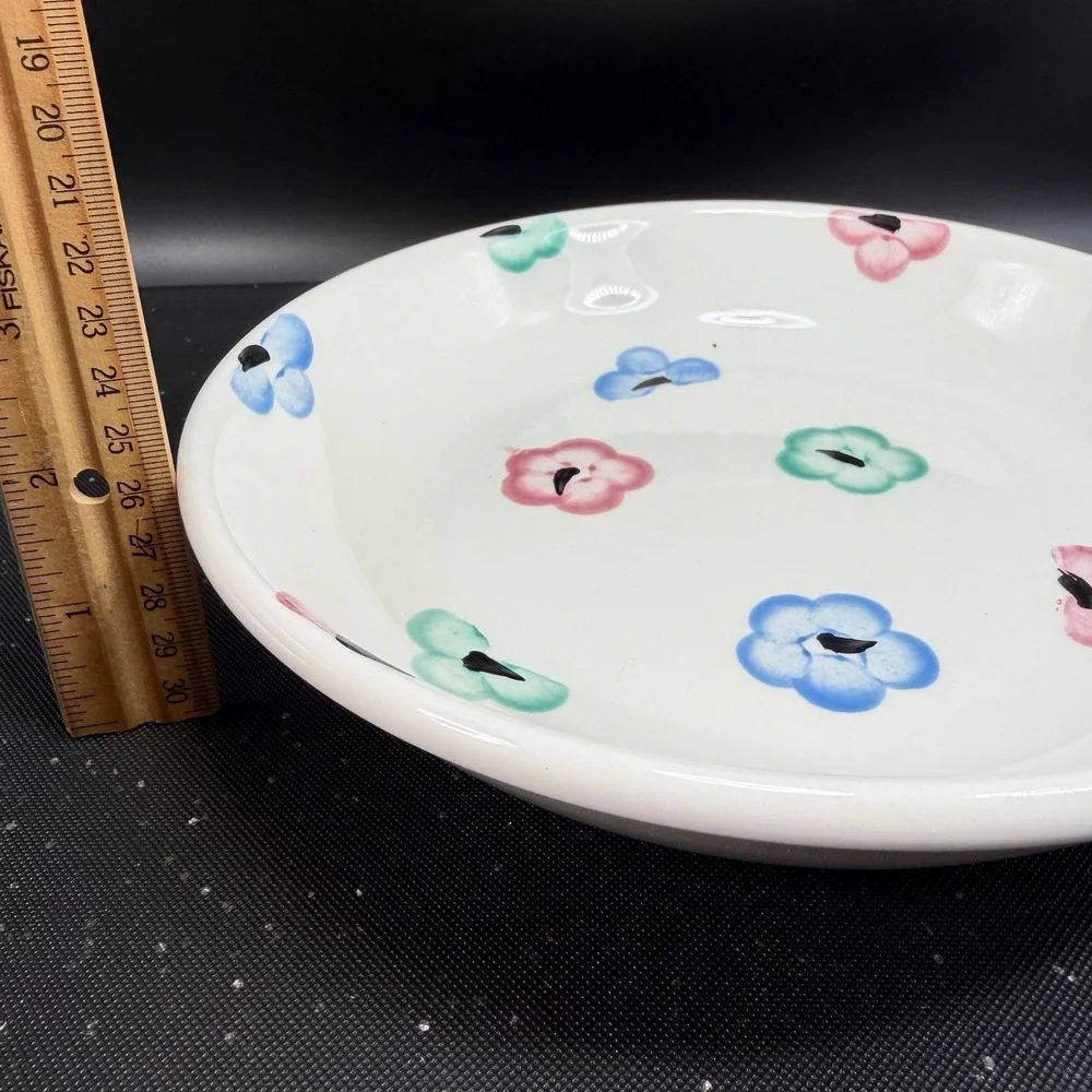 Pier 1 Imports Hand Painted Italy Floral Pasta Bowls Set of 4 White Blue Pink